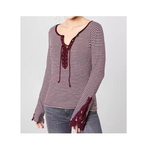 Buckle BKE red white striped long sleeve with tie up front and lace sleeves S